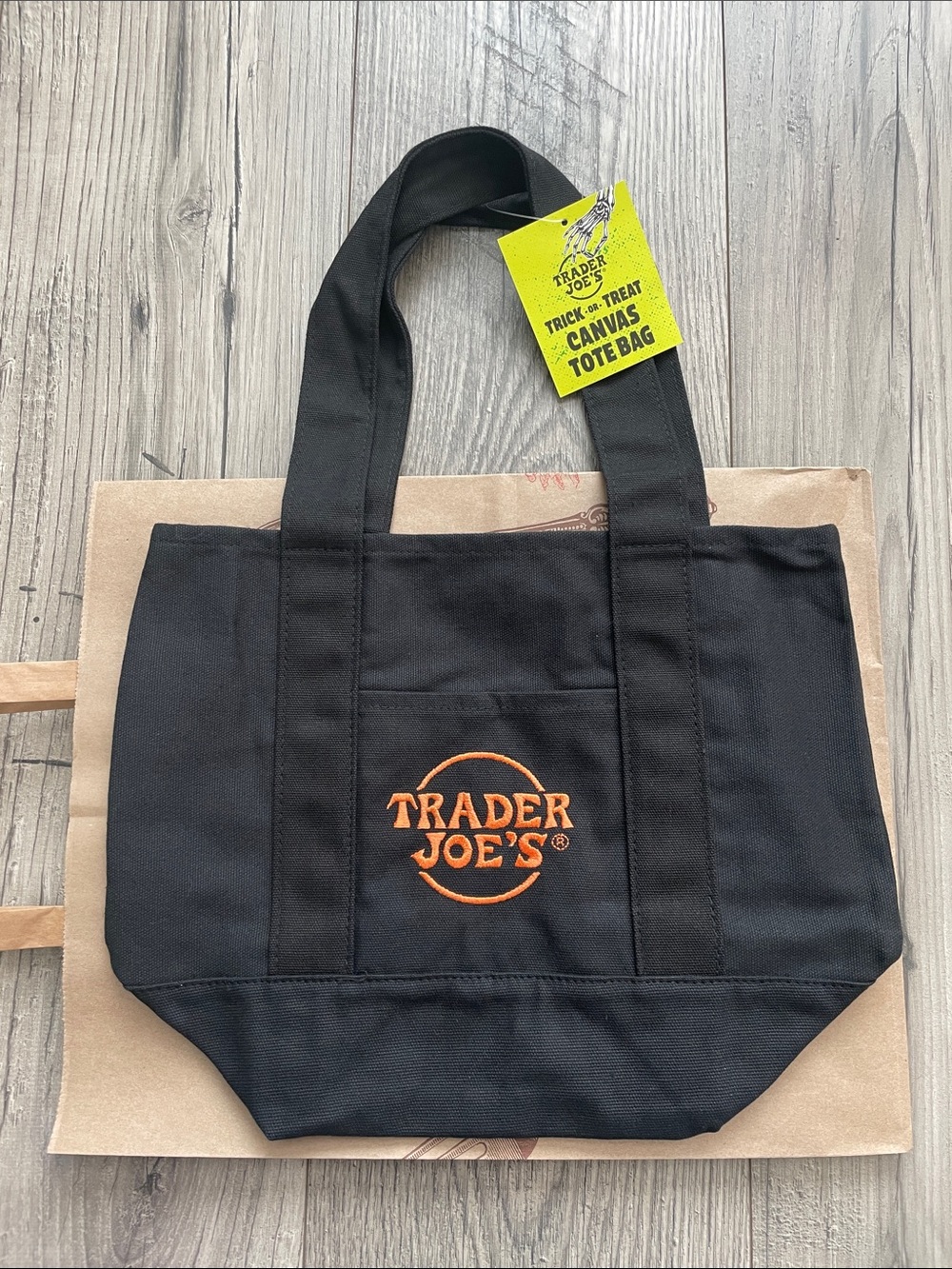 Trader Joe's Mini Black Canvas Tote Bag Halloween Trick or Treat LIMITED